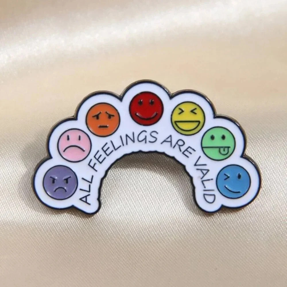 Multicolored rainbow All Feelings are Valid mood enamel pin clothes hat backpack